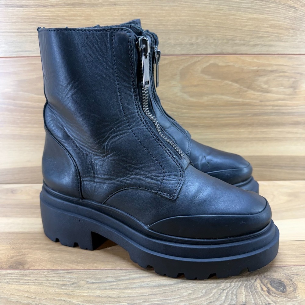Thursday Boots Ryder Platform Womens 7 Black Leather Chunky Lug Zip Goth Punk - Picture 2 of 12